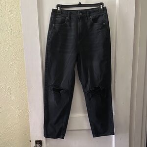 American Eagle Black Distressed Mom Straight Denim Jeans